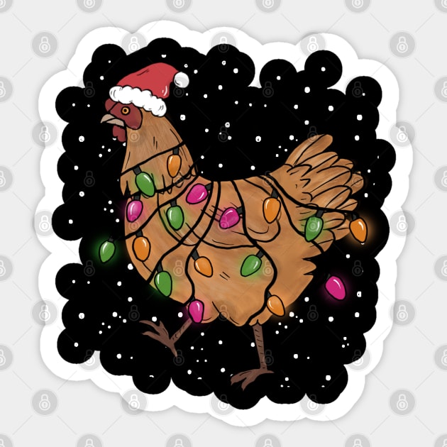 Christmas Lights Chicken Santa Hat Xmas Sticker by The WYLD Tribe
